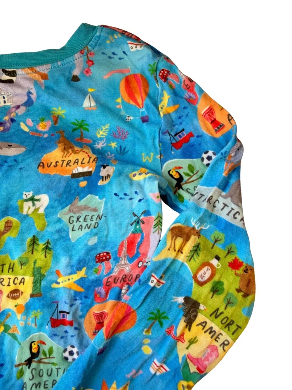 ✈️ Little Sleepies Kids Long Sleeve World Map Globe Print Pajama Top Unisex 3T